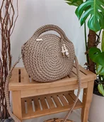 Torebki damskie - Okrągła torebka ze sznurka z uchem - stare złoto - miniaturka - grafika 1