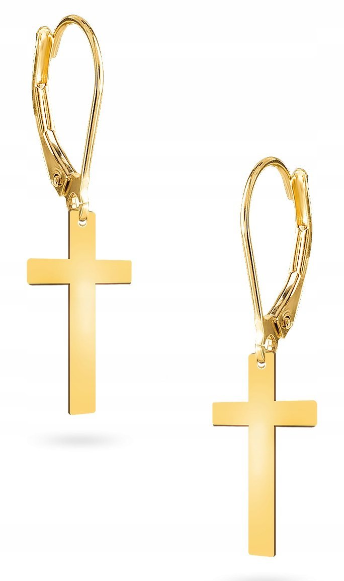 PIĘKNE ZŁOTE KOLCZYKI WISZĄCE KRZYŻYK 333