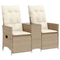 Sofy ogrodowe - vidaXL Sofa ogrodowa 2-osobowa regulowana ze stolikiem Beżowy Poly Rattan - miniaturka - grafika 1
