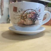 Donice - Filiżanka doniczka ceramiczna Bukiet w koszyku średnica 15cm - miniaturka - grafika 1