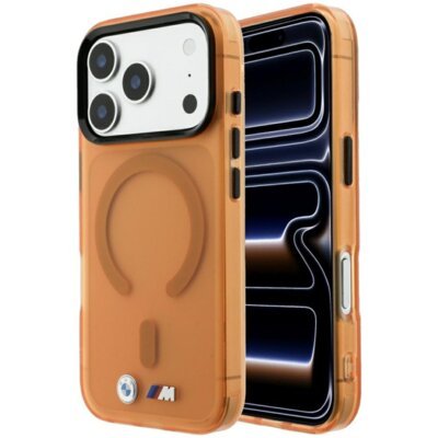 Etui BMW M IML Frosted Metal Logo & Trims MagSafe do Apple iPhone 17 Pro/18 Pro Pomarańczowy