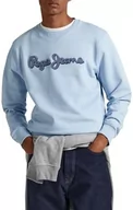 Bluzy męskie - Pepe Jeans Bluza męska Ryan Crew, niebieski (wybielacz niebieski), M - miniaturka - grafika 1