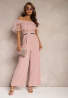 Kombinezony - Ciemnoróżowy Koktajlowy Kombinezon z Falbanką przy Dekolcie bez Rękawów Tessita - miniaturka - grafika 1