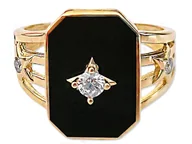 Pierścionki - Złoty pierścionek 585 bogaty pierścionek z czarną emalią - miniaturka - grafika 1