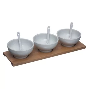 Secret de Gourmet Zestaw do przekąsek 3 porcelanowe miseczki + łyżeczki i podstawka B07KMJWQFM - Inne naczynia kuchenne - miniaturka - grafika 1