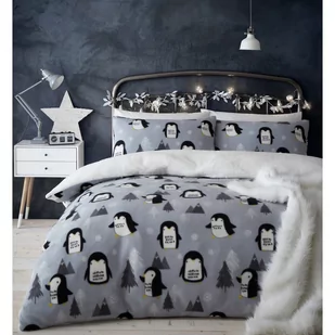 Szara pościel polarowa 200x200 cm Cosy Penguin – Catherine Lansfield - Pościel - miniaturka - grafika 1