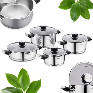 ZESTAW GARNKÓW 8EL. STAL NIERDZEWNA 4 GARNKI POKRYWY KPL PERA A2087 - Zestawy garnków i patelni - miniaturka - grafika 1