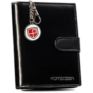 Portfele - Portfel męski skórzany pionowy zapięcie RFID czarny na karty mieści dowód rejestracyjny PETERSON zestaw + brelok - miniaturka - grafika 1
