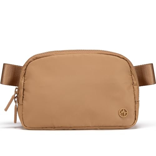 Pander Dwukierunkowy zamek błyskawiczny saszetka nylonowa torba na pasek dla kobiet, wodoodporna saszetka na talię, torby crossbody z regulowanym paskiem (karmelowy brąz)., Karmelowy Brąz, One Size,