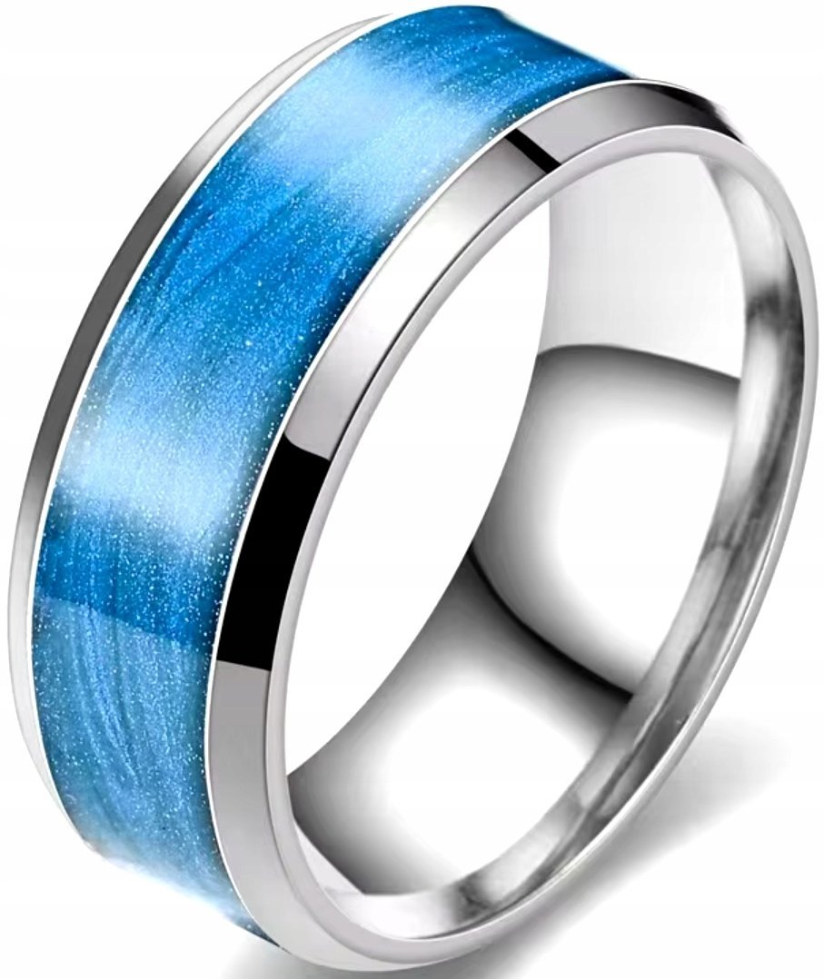 Srebrny Pierścionek z Niebieskim Opalizującym Zdobieniem Sygnet Pierścień