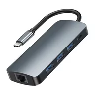 Huby USB - Hub USB-C 9w1 Remax Retor Series 3x USB 3.0, USB-C, RJ45, HDMI, 3.5 mm, SD/TF (szary) - miniaturka - grafika 1