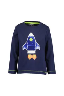 Bluzki dla chłopców - Granatowa bawełniana bluzka chłopięca z rakietą - grafika 1