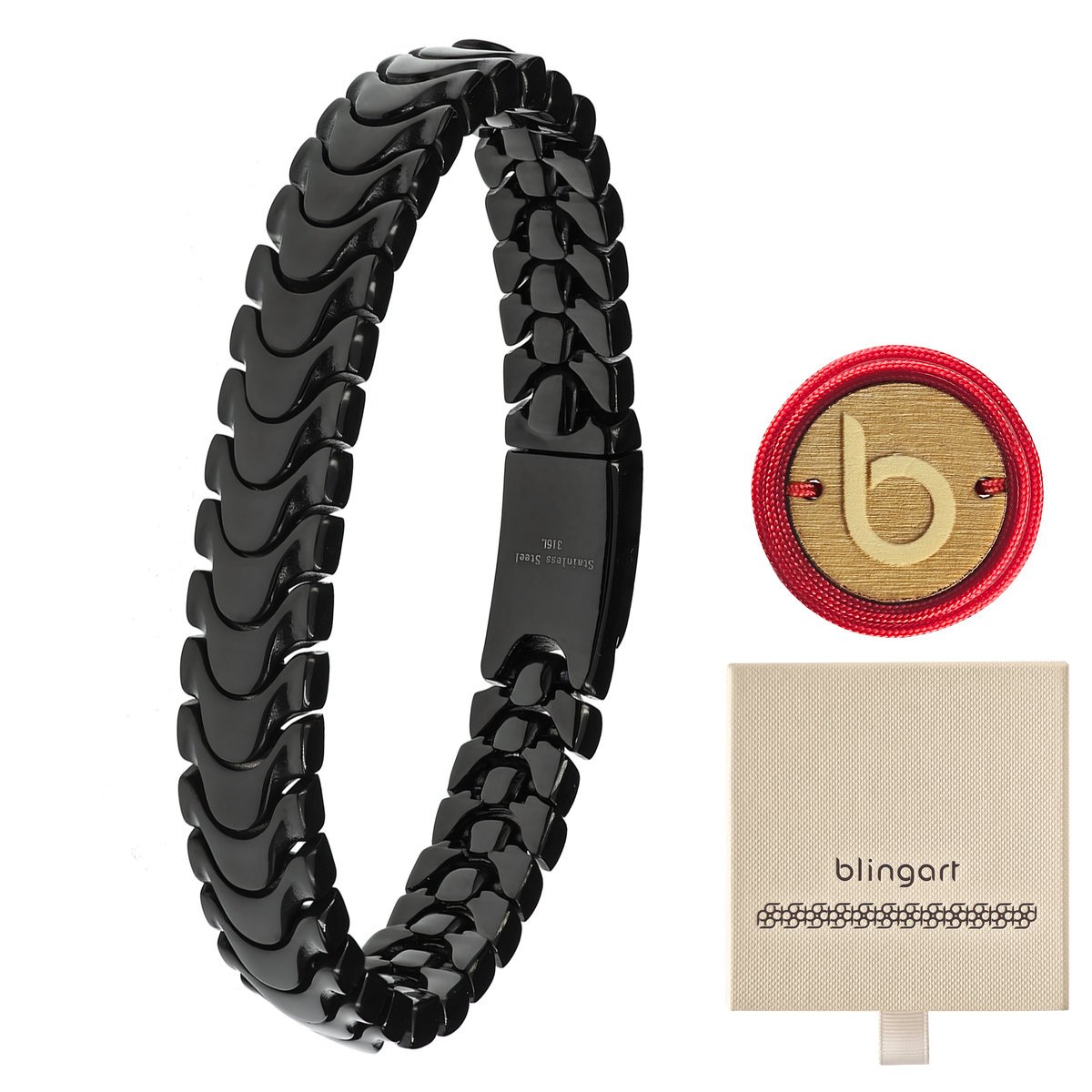 Bransoletka męska czarna stal chirurgiczna 316L modna BLINGART