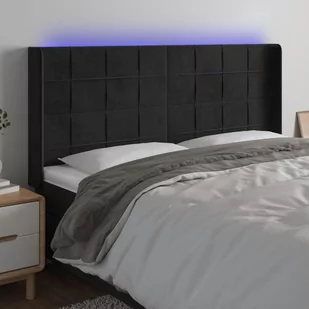 Lumarko Zagłówek do łóżka z LED, czarny, 203x16x118/128 cm, aksamit - Inne meble do sypialni - miniaturka - grafika 1