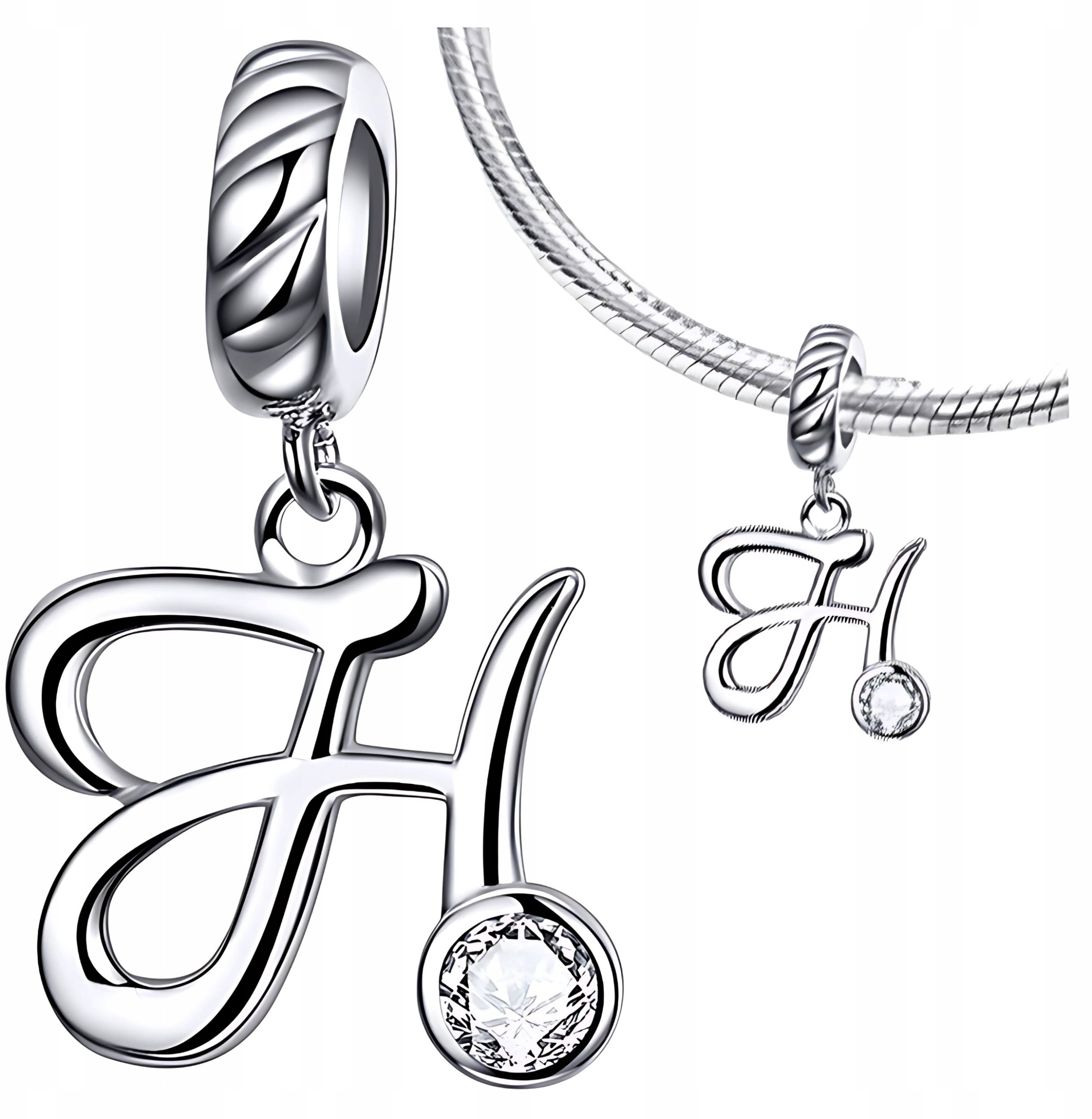 Ivybands CHARMS LITERKA H zawieszka srebro pr 925 koralik cyrkonia wiszący litera