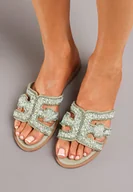 Klapki i japonki damskie - Zielone Klapki z Cyrkoniami i Kamyczkami Gisstia - miniaturka - grafika 1