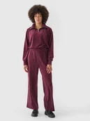 Spodnie sportowe damskie - 4F Spodnie dresowe z weluru z szerokimi nogawkami damskie - czerwone XL - miniaturka - grafika 1