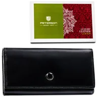 Portfele - Czarny elegancki portfel damski PETERSON duży skórzany na gotówkę pudełko prezentowe klasyczny na zatrzask ochrona RFID - miniaturka - grafika 1