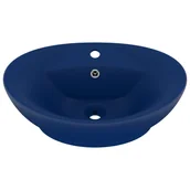 Umywalki - vidaXL Owalna umywalka z przelewem, matowy granat, 58,5x39cm, ceramika - miniaturka - grafika 1