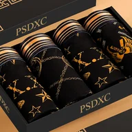 Inne - TEMU Zestaw 4 sztuk Męskich Luksusowych Bokserków w Kolorze Czarnym i Złotym, 95% Poliester, Jasnobrązowe - Przyjazne dla Skóry, Oddychające, - miniaturka - grafika 1