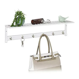 Relaxdays Garderoba ścienna z półką, 6 haczyków, styl dworkowy, korytarz i łazienka, bambus, wys. 18 x 75 x 16 cm, uchwyt na ręcznik ścienny, biały, 1 sztuka - Wieszaki łazienkowe - miniaturka - grafika 1
