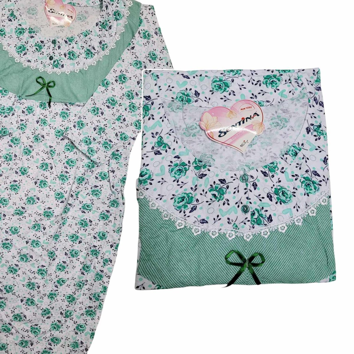 BAWEŁNA KOSZULA NOCNA róża luźna długi rękaw prezent ZIELONA 5xl 6xl