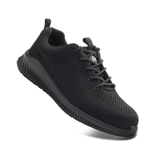 BlackrockButy ochronne Flow, trampki ze stalowymi palcami, buty ochronne dla mężczyzn, kobiet i kobiet, unisex, robocze, antypoślizgowe, szeroki krój, lekkie, czarne, rozmiar 9/EU43