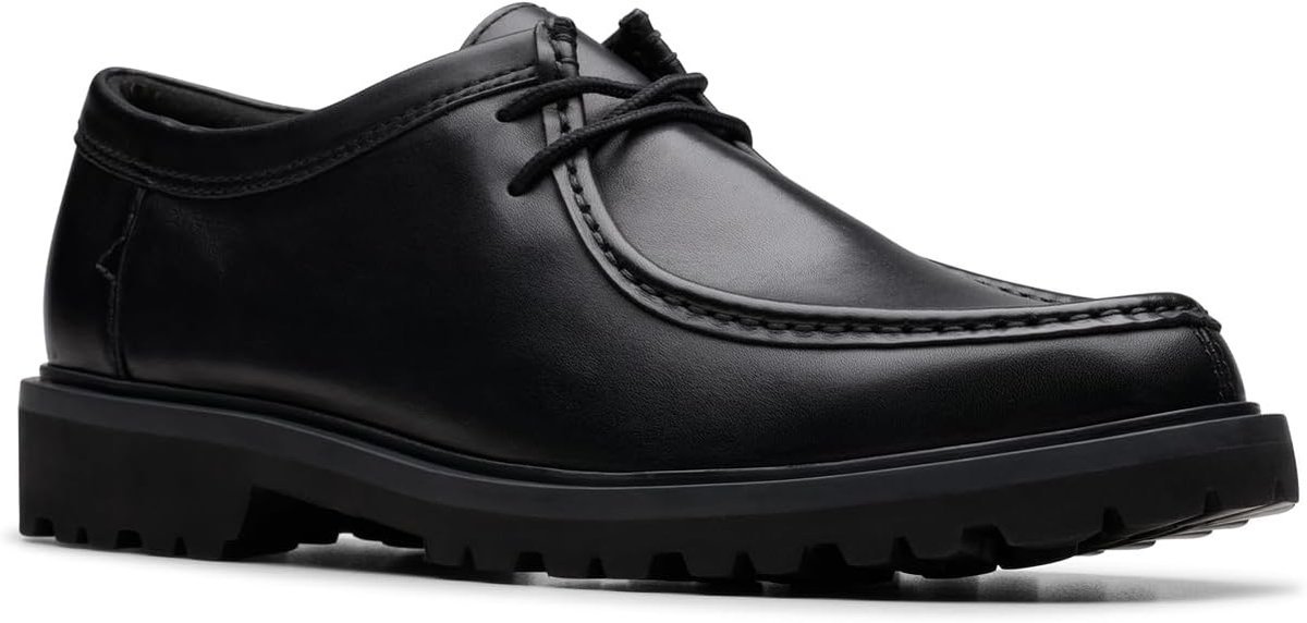 CLARKS CZARNE SKÓRZANE MOKASYNY Z GRUBĄ PODESZWĄ 44,5 16GA