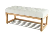 Ławki do przedpokoju - Ławka na buty 150cm EMRAWOOD drewno lite kolor naturalny siedzisko pikowane kolor biały - miniaturka - grafika 1