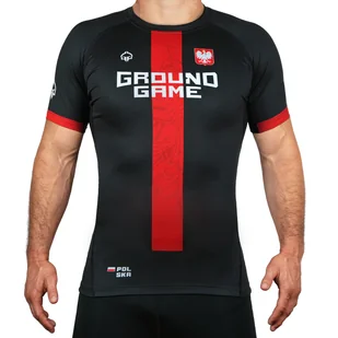 Rashguard do MMA/BJJ męski Ground Game Polska czarny z krótkim rękawem - Kimona, stroje i obuwie - miniaturka - grafika 1