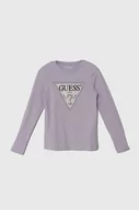 Bluzki dla dziewczynek - Guess longsleeve dziecięcy kolor fioletowy - miniaturka - grafika 1