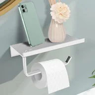 Stojaki i wieszaki na papier toaletowy - Uchwyt na papier toaletowy montowany na ścianie, nie wymaga wiercenia, aluminiowy uchwyt na papier toaletowy z przestronnymi półkami (srebrny) 18 * 8 - miniaturka - grafika 1