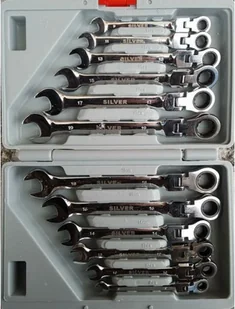 Silver Zestaw kluczy płasko-oczkowych z przegubem i grzechotką 8 - 19mm 12szt. SK-012-01 - Klucze i nasadki - miniaturka - grafika 1