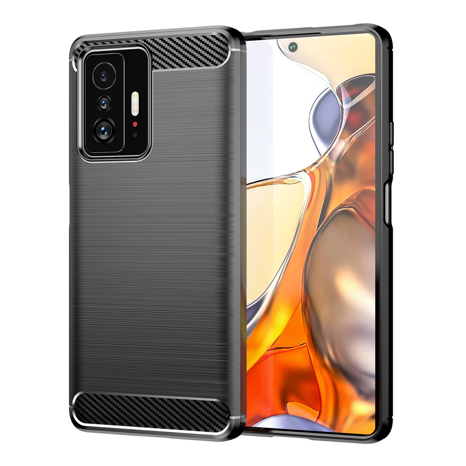 Etui silikonowe Carbon kompatybilne z XIAOMI MI 11T / 11T PRO Etui TPU Miękkie etui na telefon komórkowy Pokrowiec ochronny Czarny