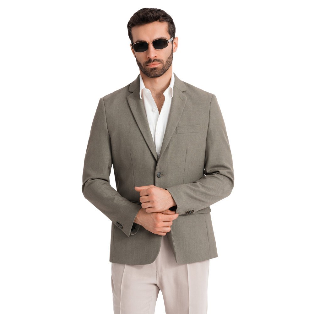Męska elegancka marynarka z rayonem oliwkowa Ombre OM-BLZB-0135 V5 roz. L