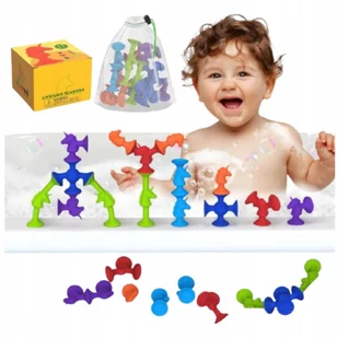 Gumowe Klocki Sensoryczne Przyssawki do Kąpieli 11 Elementów Kreatywne - Klocki - miniaturka - grafika 1