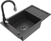 Zlewozmywaki z baterią - Mexen Elias zlewozmywak granitowy 1-komorowy z ociekaczem i baterią kuchenną Savita, czarny nakrapiany - 6511-76-672601-70-B - miniaturka - grafika 1