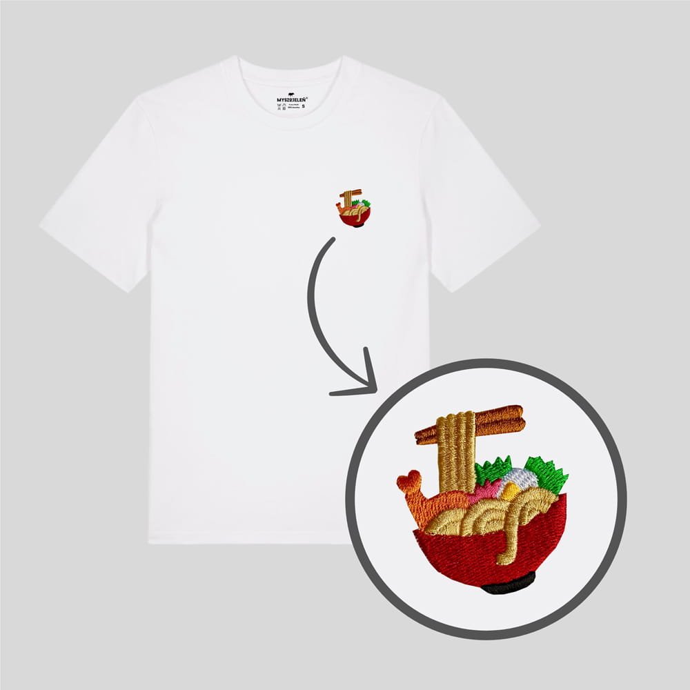 Haftowana koszulka - RAMEN - biały M