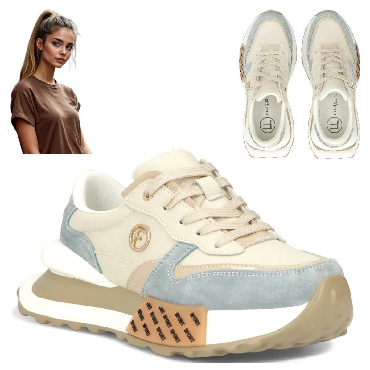 Sneakersy Damskie SKÓRZANE FILIPPO Wygodne Platforma Półbuty Wiązane 40