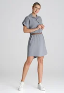 Sukienki - Luźna sukienka z krótkimi rękawami | z paskiem w zestawie | Szara M - miniaturka - grafika 1