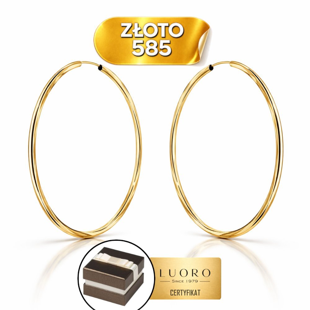 KOLCZYKI ZŁOTE 585 14K KOŁA DIAMENTOWANE 4 CM KREOL ELEGANCKIE