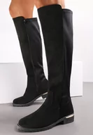 Kozaki damskie - Czarne Kozaki na Płaskim Obcasie z Cholewką do Kolana Navella - miniaturka - grafika 1