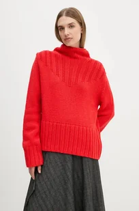 Marc O'Polo sweter wełniany damski kolor czerwony ciepły z golfem 409621160499 - Swetry damskie - miniaturka - grafika 1