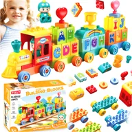 Klocki - KLOCKI KONSTRUKCYJNE POCIĄG EDUKACYJNY DLA DZIECI KOLEJKA LOKOMOTYWA 60 EL. - miniaturka - grafika 1