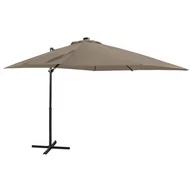 Parasole ogrodowe - vidaXL Parasol wiszący z lampkami LED i słupkiem, kolor taupe, 250 cm 312323 - miniaturka - grafika 1