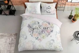 Detexpol Pościel bawełniana 160x200 You me serce kwiaty biała pudrowa różowa 4409 A Holland Home 45 - Pościel - miniaturka - grafika 1