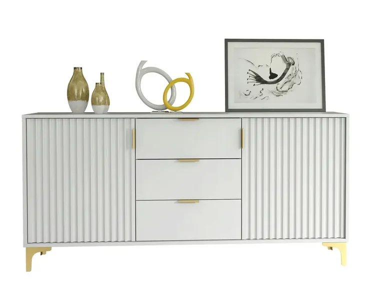 Komoda Do Salonu Szafka Do Pokoju Ryflowane Fronty Biała Mat Glamour Lft101