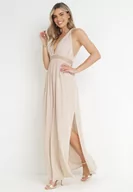 Kombinezony - Beżowy Kombinezon z Lnu i Wiskozy z Szerokimi Rozciętymi Nogawkami Yaneisa - miniaturka - grafika 1