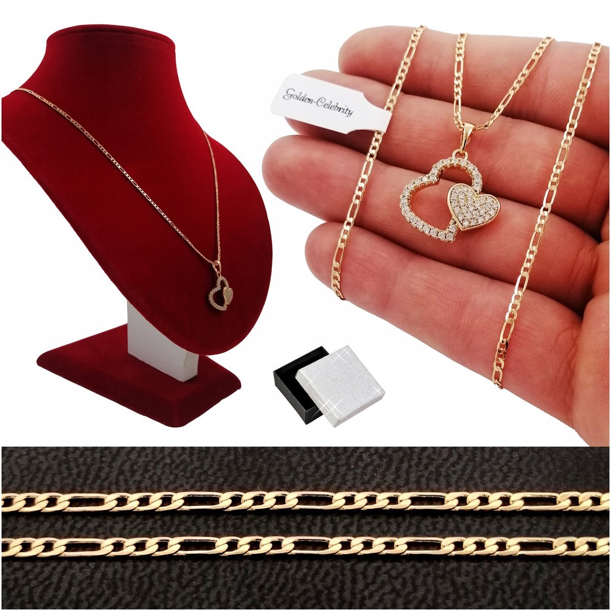 Piękny Złoty Naszyjnik Damski Serce 18K Na Prezent