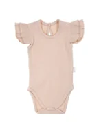 Body dla niemowląt - Dziewczęce body bawełniane na krótki rękaw z falbanką beżowe Nicol,r.68 - miniaturka - grafika 1